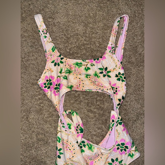 Aerie Real Good Paisley Scoop Neck Cheeky Swimsuit Size Medium - Picture 3 of 6